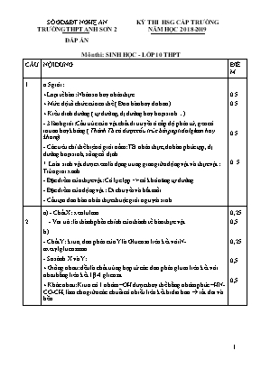 Đáp án đề thi học sinh giỏi cấp trường môn Sinh học Lớp 10 - Năm học 2018-2019 - Trường THPT Anh Sơn 2
